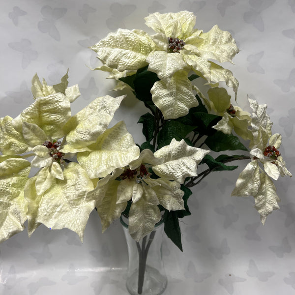 Poinsettia Bush -Velvet -Cream