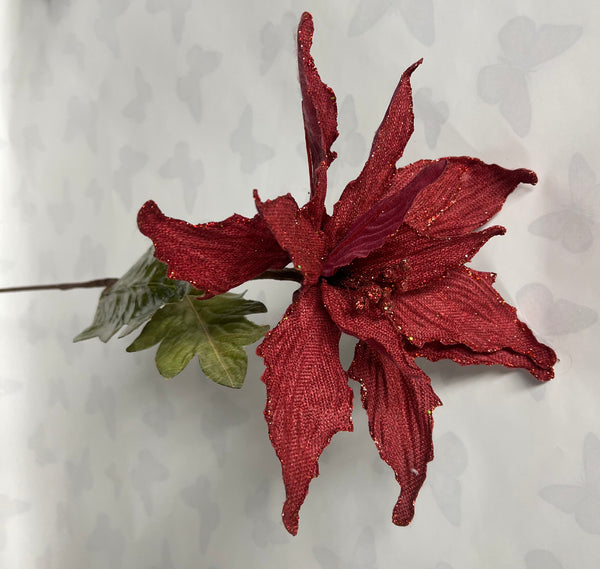 Christmas Pick-Red Burlap Poinsettia