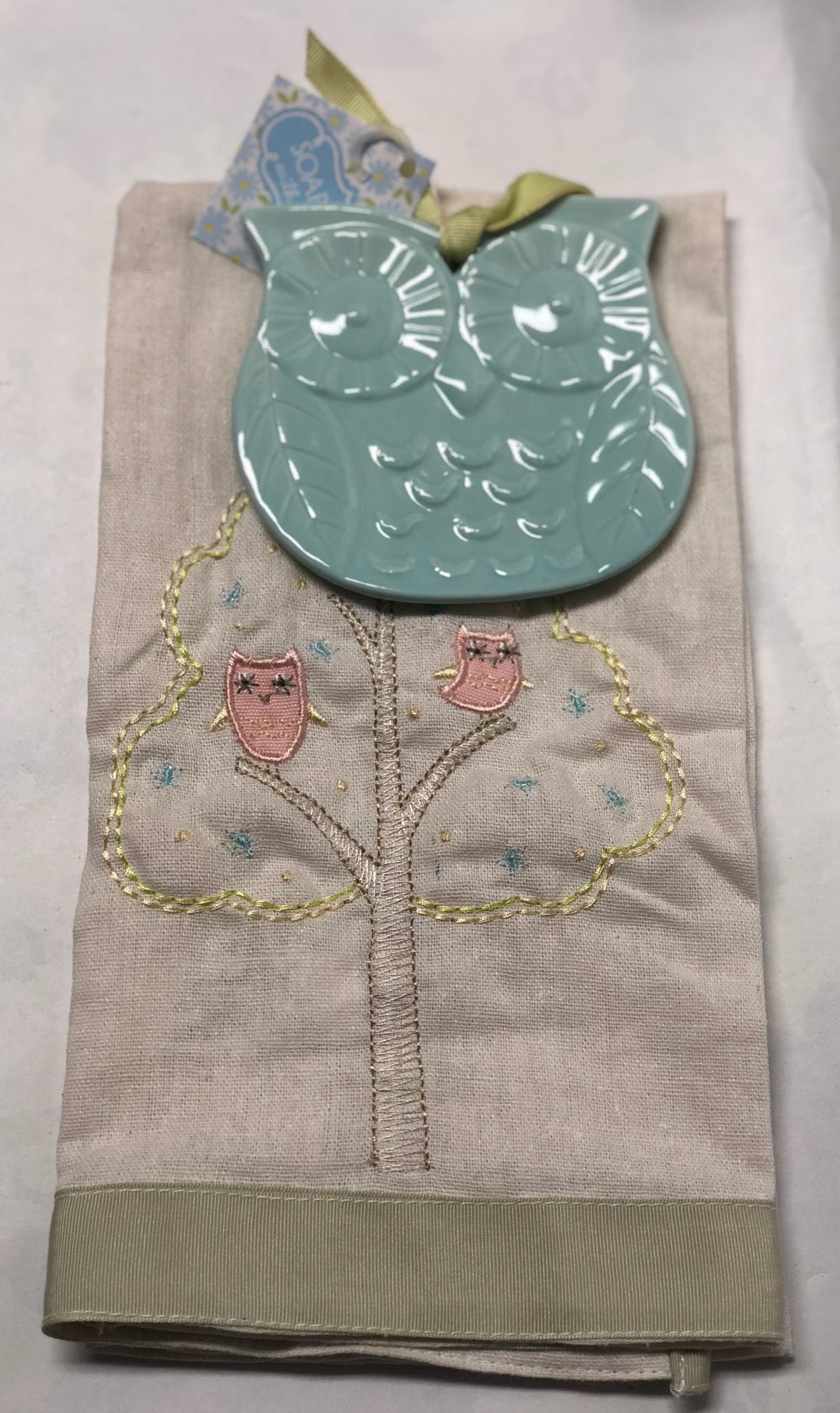 Soap Dish With Towel -Light Blue Owl