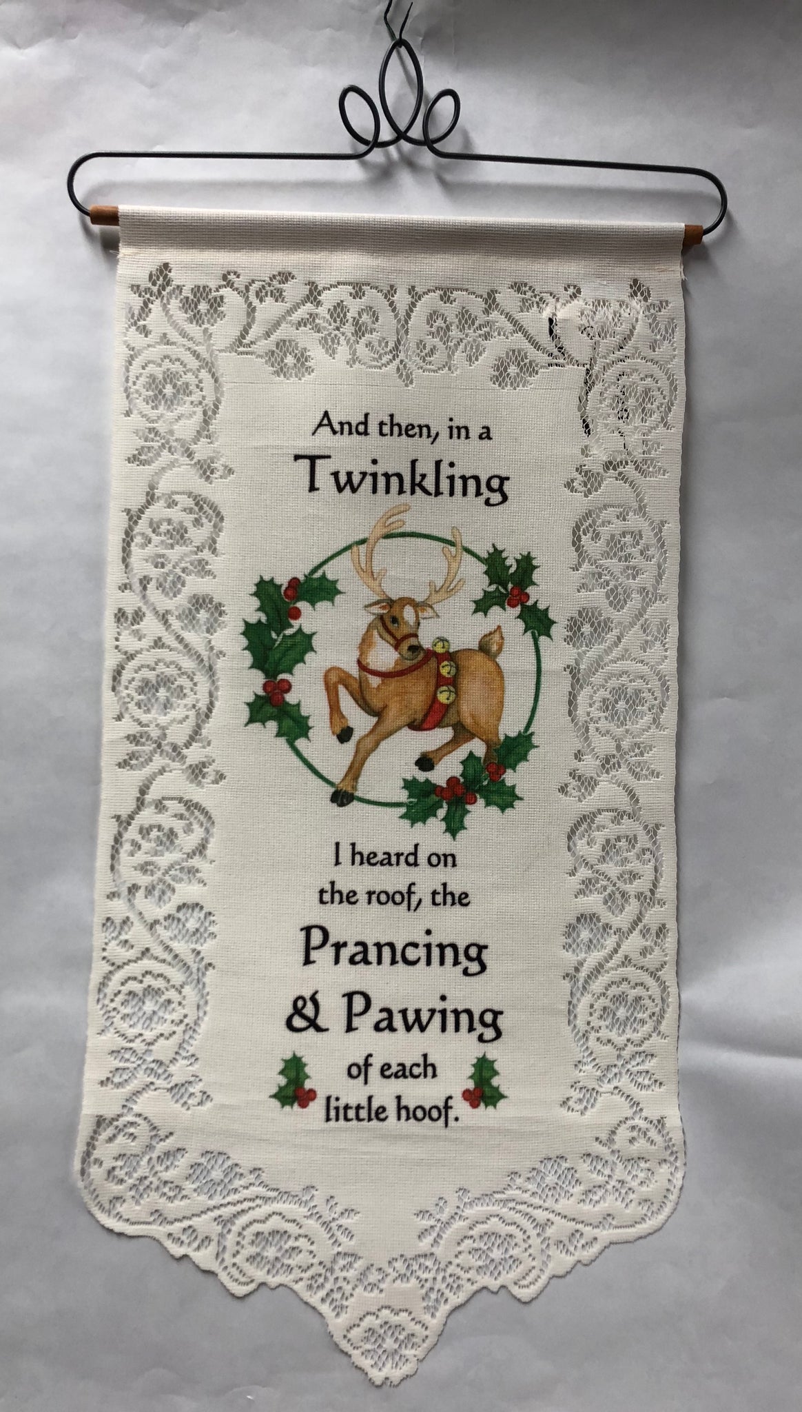 Prancing Reindeer -Tracery Lace Wall Hanging -Ecru
