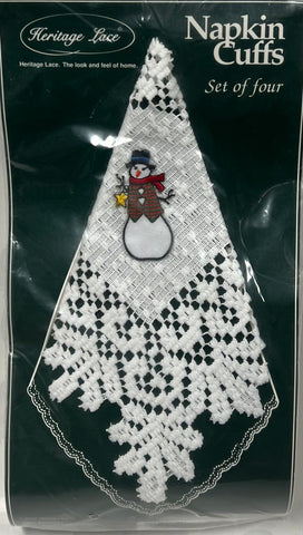Napkin Cuffs -Classic With Snowman -White