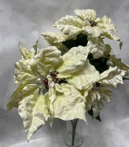 Poinsettia Bush -Velvet -Cream