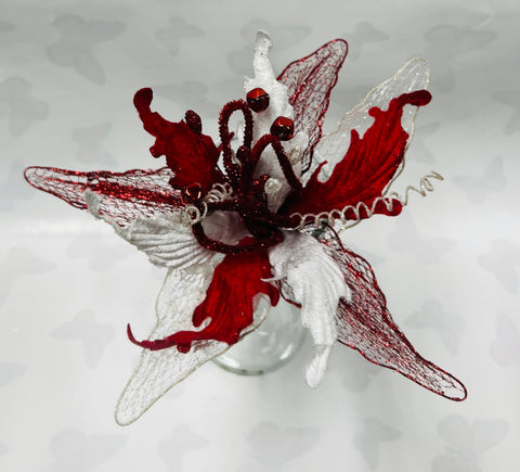 Red/ White Velvet Poinsettia Pick