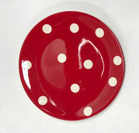 Red polka dot plate set