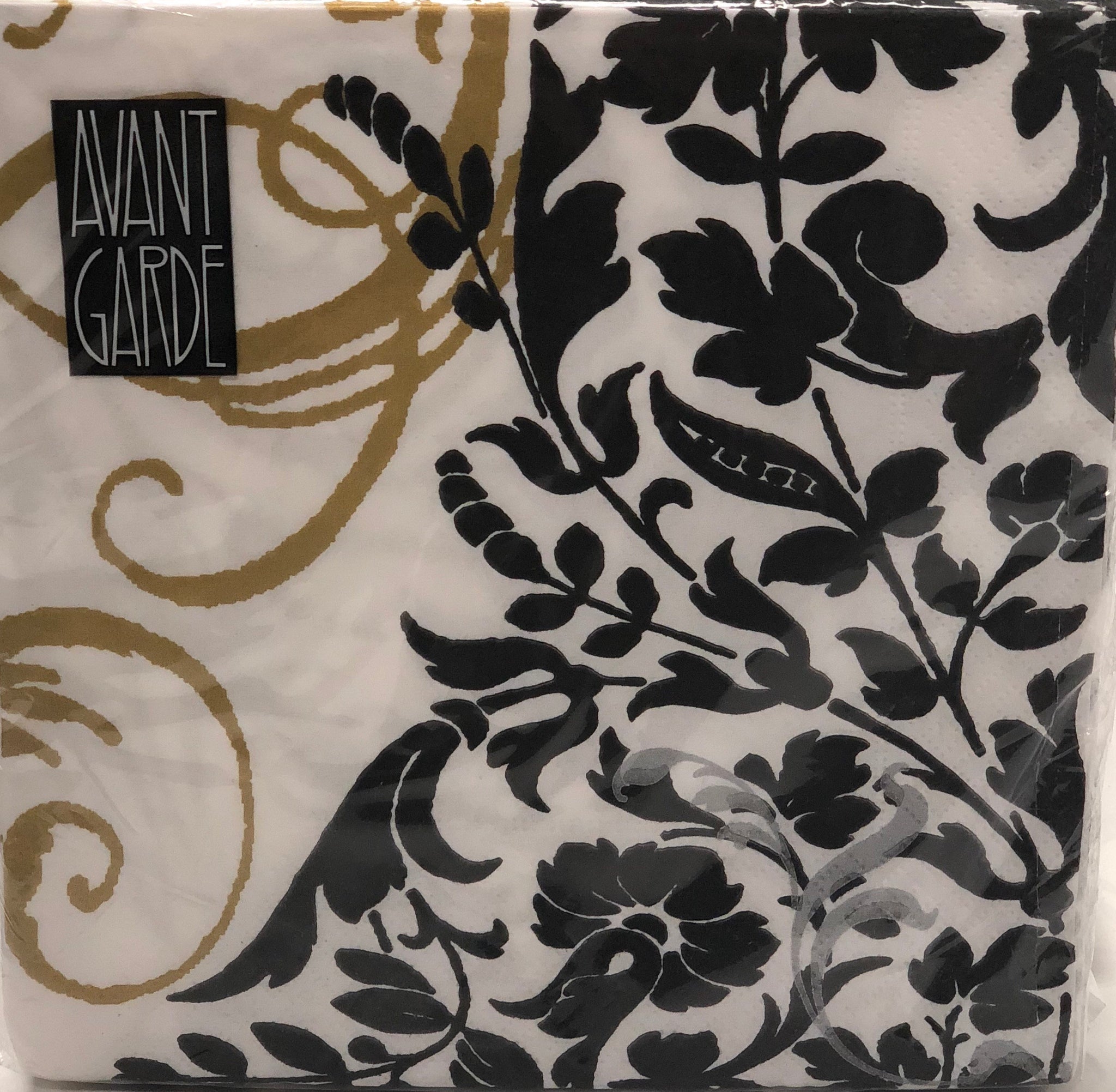 Luncheon Napkin -Black/ gold damask