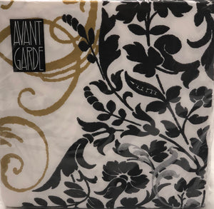 Luncheon Napkin -Black/ gold damask