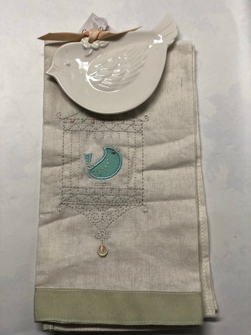 Soap Dish With Towel -Cream Bird