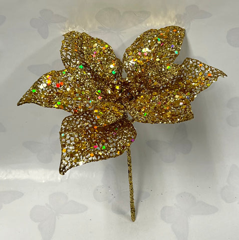Christmas Pick- Gold Glitter Poinsettia