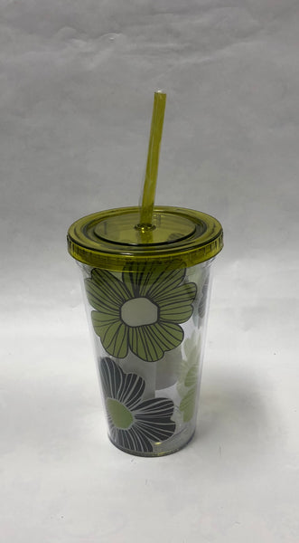 Green Floral Tumbler Glass