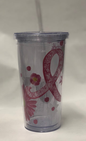 Pink Ribbon Tumbler Glass