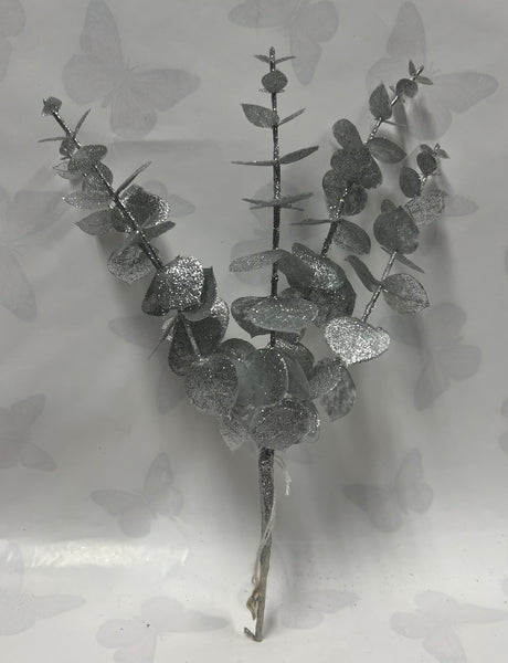 Silver Glitter Eucalyptus Pick