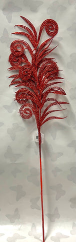 Glitter Curly Fern Leaf Spray -Red