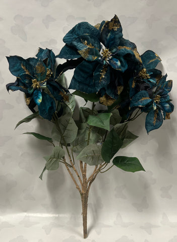 Poinsettia Bush - Glitter Velvet -Blue