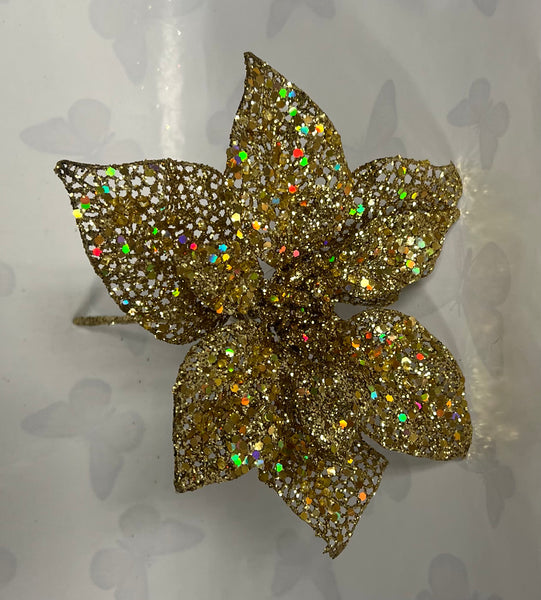 Christmas Pick- Gold Glitter Poinsettia