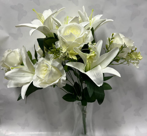 Artificial Rose/ Lily Bush -White