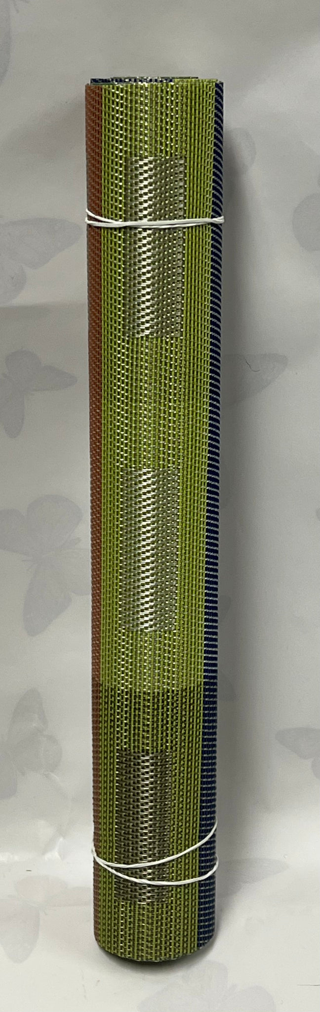 Woven Vinyl Table Runner -Blue, Rust and Green