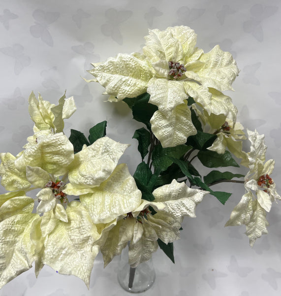 Poinsettia Bush -Velvet -Cream