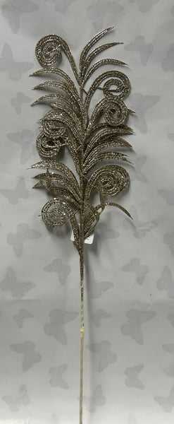 Glitter Curly Fern Leaf Spray -Champagne