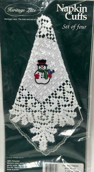 Napkin Cuffs -Classic With Snowman -White