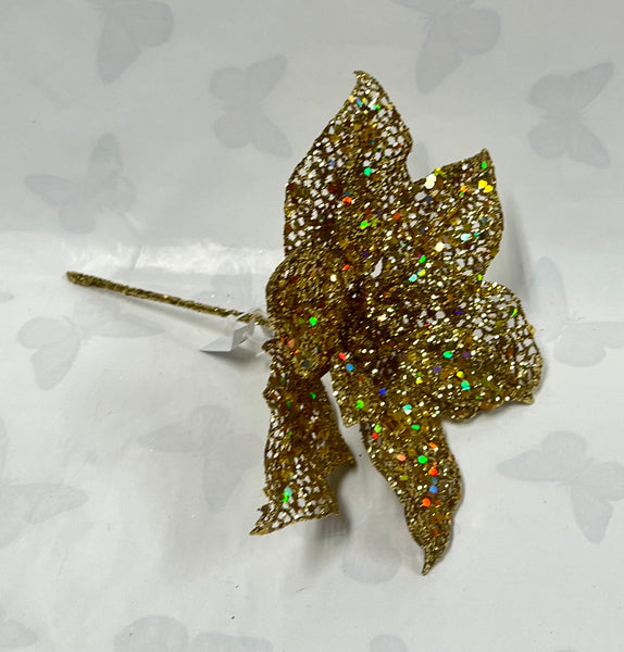 Christmas Pick- Gold Glitter Poinsettia