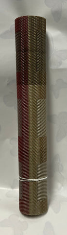 Woven Vinyl Table Runner -Burgundy, Orange and Tan