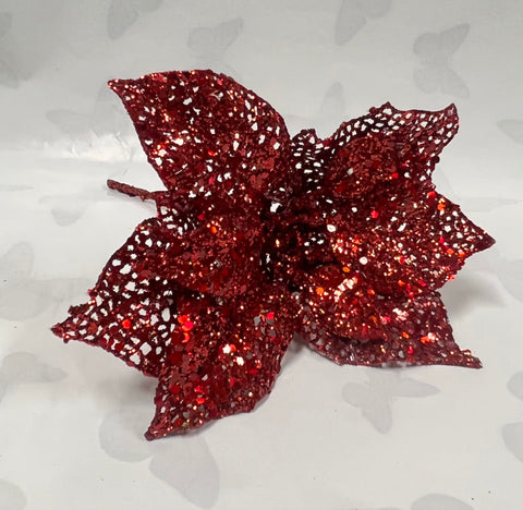 Christmas Pick- Red Glitter Poinsettia