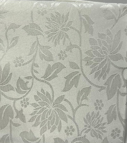 Table Cloth- Floral Damask- Off White - Scalloped Edge