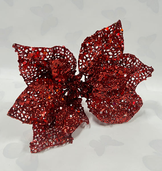 Christmas Pick- Red Glitter Poinsettia