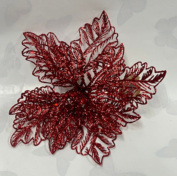 Red Glitter Poinsettia Clip