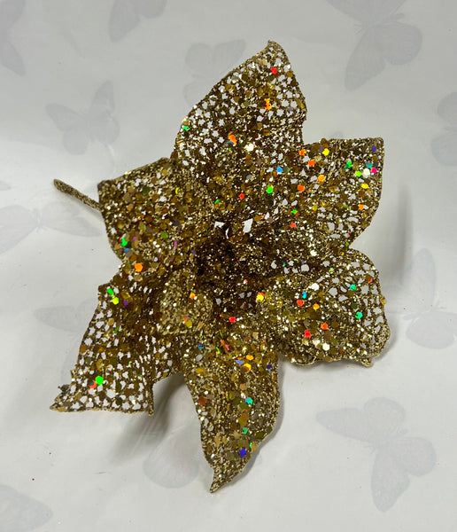Christmas Pick- Gold Glitter Poinsettia