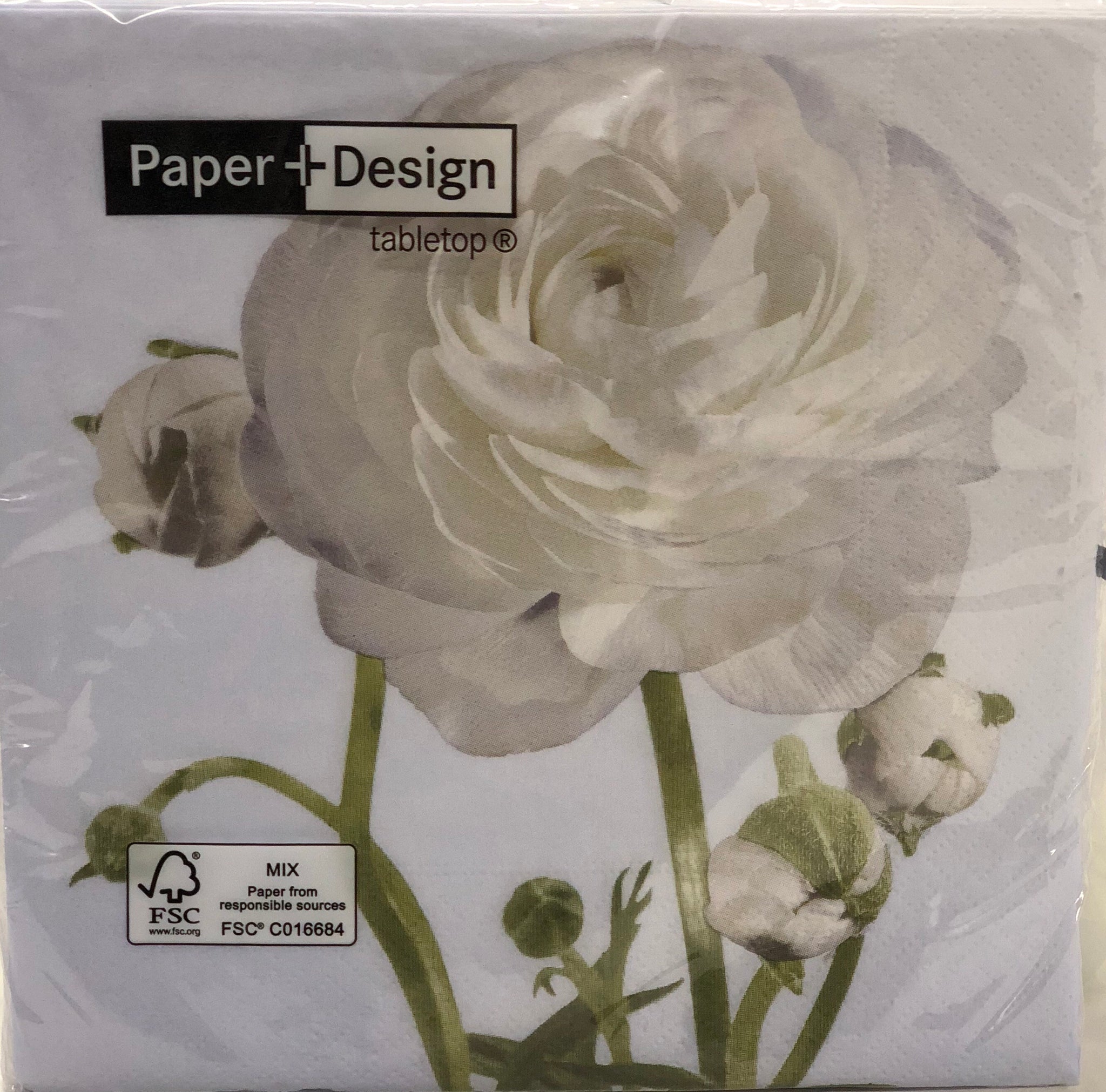 Luncheon Napkin -White Ranunculus