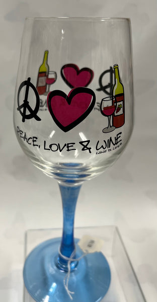 Peace, Love, Wine -Wineglass