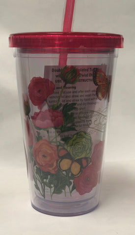 Flowers and Butterflies Tumbler Glass