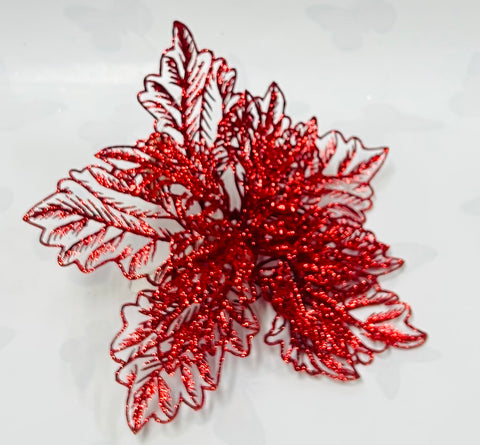 Red Glitter Poinsettia Clip