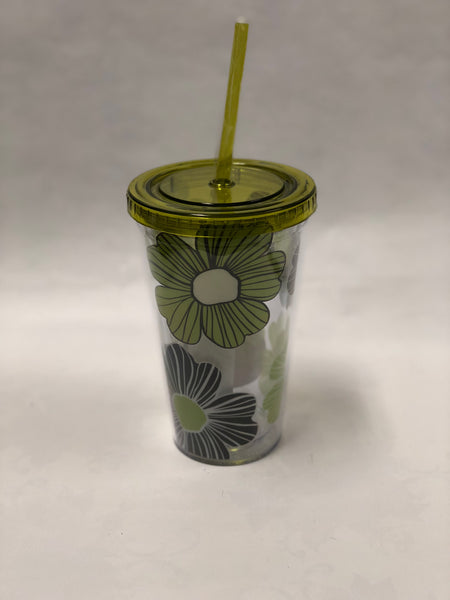 Green Floral Tumbler Glass