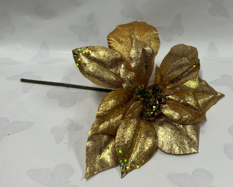 Christmas Pick- Gold Poinsettia