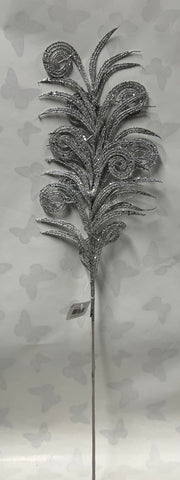 Glitter Curly Fern Leaf Spray -Silver
