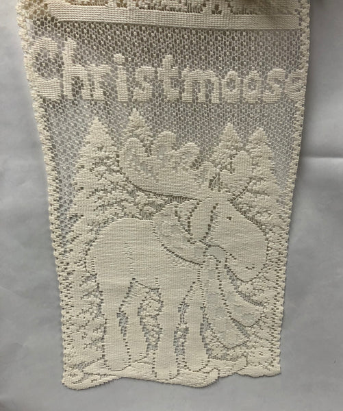 Santa & Friends With Holly -Lace Wall Hanging -Ecru