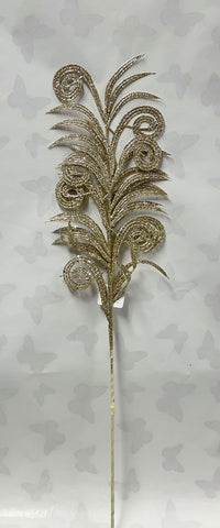 Glitter Curly Fern Leaf Spray -Champagne