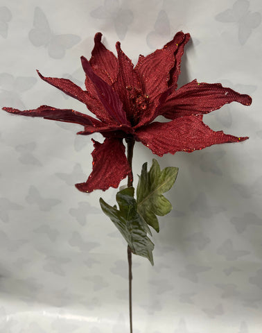 Christmas Pick-Red Burlap Poinsettia