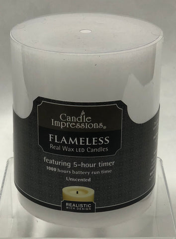 Candle Impressions -Battery Candle -White 4” Unscented