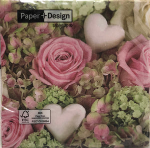 Luncheon Napkin- White hearts in roses