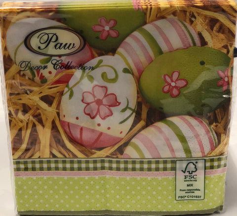 Cocktail Napkin- Pink/ Green Painted Eggs