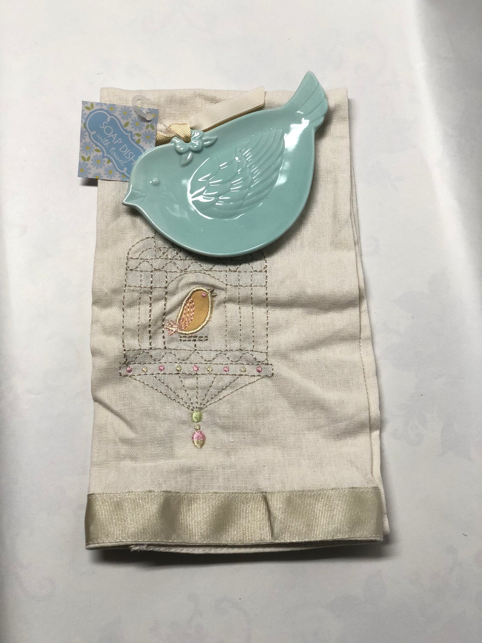 Soap Dish With Towel -Light Blue Bird