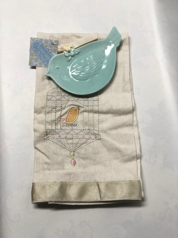 Soap Dish With Towel -Light Blue Bird