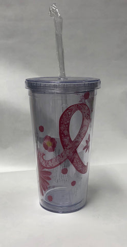 Pink Ribbon Tumbler Glass