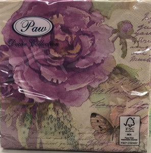 Cocktail Napkin- Purple flower/ butterfly