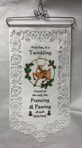 Prancing Reindeer -Tracery Lace Wall Hanging -White