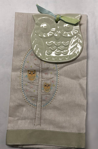 Soap Dish With Towel -Light Green Owl