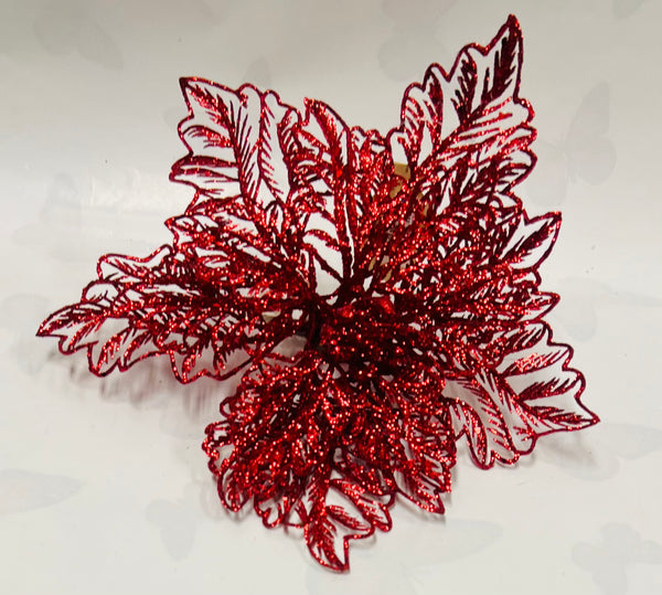 Red Glitter Poinsettia Clip